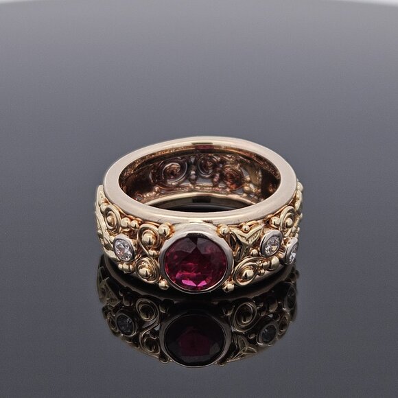 14KT Yellow Gold Diamond & Natural Ruby Walkers Celtic Jewelry Band Ring 5.5 - Picture 7 of 16